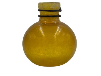 Scavo Finished Handblown & Sculpted Glass Widemouth Yellow Vase (B) - Crafted By A Local Guilford Artist-