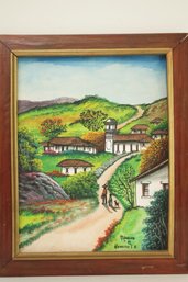 Large Colorful Oil Painting Of An Honduran Countryside Scene Signed Mandino Honduras '92