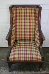 Antique Wing Back Plaid Arm Chair