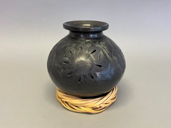 Southern Pottery Vase On Woven Stand