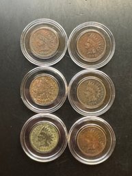 6 Indian Head Pennies 1901, 1902, 1903, 1905, 1906, 1907