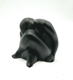 Lalique Seated Black Crystal Figurine In Satin Finish