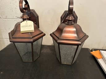 Pair Of Brushed Copper Outdoor Hinkley Lanterns New W/tags In Boxes