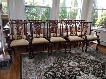 Set Of 10 Hand Carved Chippendale Style Mahogany Dining Chairs - 8 Side - 2 Arm - Paid Over $4,000 For The Set