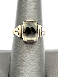 Vintage Sterling Silver Moss Agate Stone Ring, Size 7