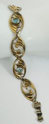 VINTAGE STERLING SILVER AND 14K GOLD BLUE SPINEL LINK BRACELET