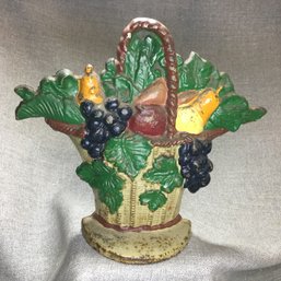 Lovely Antique / Vintage Cast Iron Fruit Basket Doorstop - Great Original Paint - Original Patina - Wow !