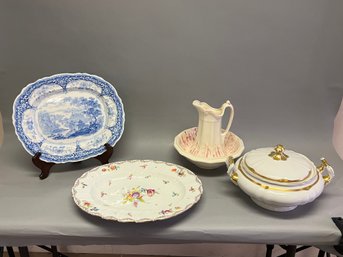 Four Piece Lot Of Porcelain Including Dresden Platter