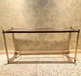Mid Century Brass, Wood And Glass Sofa Table