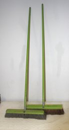 Pair Of Green Vintage Push Brooms