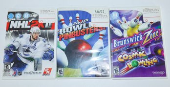 3 Wii Games NHL2K11, Bowlers Pinbusters, Brunswick Zone