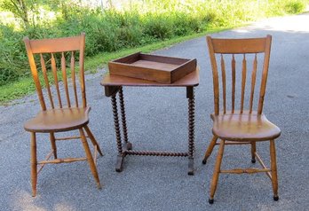 Trio Of 19th Century Furniture Projects - Spool Desk & 2 Plank Seat Country Chairs