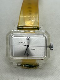 Rare Vintage 1960s Mid Century Modern Lucite Watch- CINDY SWITZERLAND- MANUAL WINDING- WORKS!