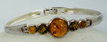 STERLING SILVER TWO TONE AMBER BRACELET