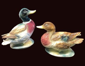 Two Vintage Glazed Porcelain Ducks