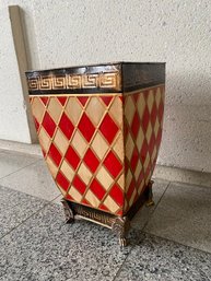 Mackenzie Childs Style Red & White Diamond Harlequin Waste Basket