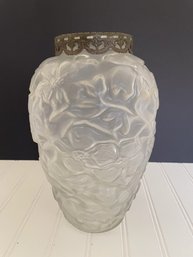 Frosted Glass Floral Vase Made In Czechoslovakia