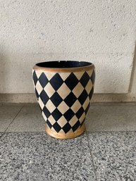 Mackenzie Childs Style Black & White Harlequin Wastebasket