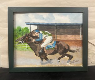 Watercolor Painting Of A Sonny's Stable Horse With Jockey-  Signed By The Artist - John Streeter    LP/WA-B