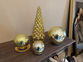 Gold Tree And 3 Lighted Balls