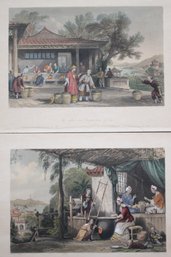 Beautiful Antique Engravings By J. Davies Of  Thomas Allom Drawing Of Tea Production