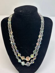 Vintage Faceted Aurora Borealis 8' Double String Crystal Necklace