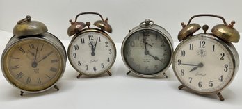 4 Vintage Alarm Clocks By Gabriel, Gilbert & Waterbury