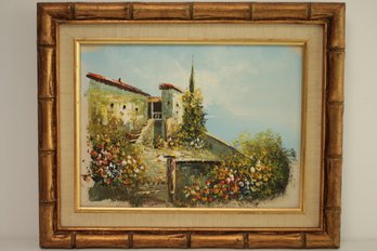 Beautiful Oil Painting Of A European Countryside Signed Rossine