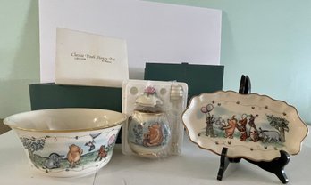 Lot Of 3 NEW Winnie The Pooh Items By Lenox: Honey Pot, Tray/candy Dish, Balloons Of Cheer Bowl