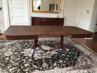 Very Nice Duncan Phyffe Double Pedestal Dining Room Table With Brass Capped Feet - Three Leaves With Full Pads