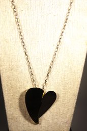 22' Sterling Silver Link Chain Necklace Having Large Brass And Sterling Silver Heart Pendant