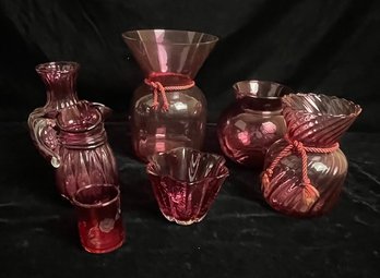 Pilgrim Cranberry Glass Lot