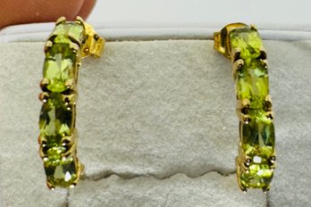 PRETTY GOLD OVER STERLING SILVER PERIDOT HOOP EARRINGS