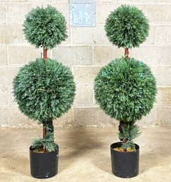 A Pair Of Large Faux Pine Topiary Bushes - Over 4 Feet Tall!