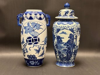 A Pretty Pair Of Blue & White Asian Ceramics