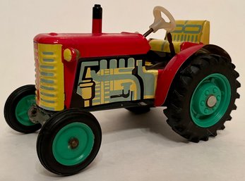 Vintage Tin Litho Toy Tractor - KDN Wind Up - As Is - Moveable Steering Wheel Gear Stick - 5.75 X 3.5 X 3.5 H