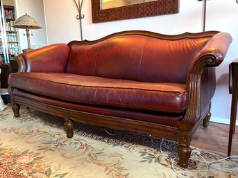 A Gorgeous Rolled Arm Leather Sofa With Nailhead Trim By Thomasville Furniture