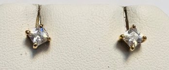 VINTAGE GOLD OVER STERLING SILVER CZ STUD EARRINGS