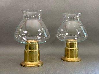 A Pair Of Vintage Hurricane Candle Holders By Dansk