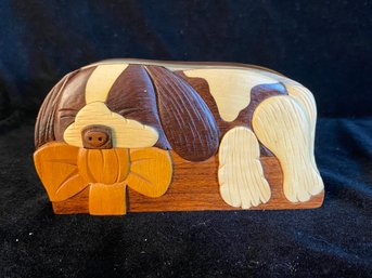 Hand Carved Wooden Puppy Dog Puzzle Box