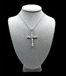 Beautiful Vintage JJT Sterling Silver CZ Stones Cross Pendant Necklace