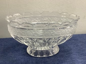 Cut Glass Pedestal Bowl With Frosted Floral Trim