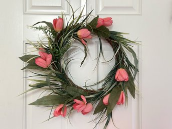 A Cheery Spring Wreath With Pink Tulips