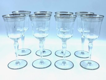 Vintage Paneled And Platinum-banded Water Goblets By West Virginia Glass