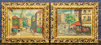 Pair Of Vintage Parisian Street Scene Oil Paintings Signed A. Valenti