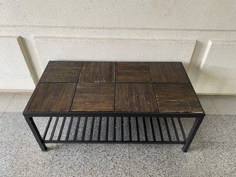 Contemporary Metal Coffee Table W/ Faux Wood Tile Top By Ashley Furniture