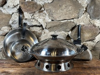 A Wok, Two Frying Pans & A Folding Omelette Pan