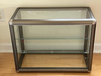 Small Metal & Glass Display Case 2 Glass Shelves Has 2 Sliding Front Doors Not Attached (read Description)