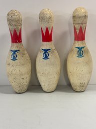 Three Vintage Brunswick Flyers Bowling Pins