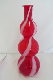 Candy Apple Red And White Striped Blown Vessel - Possibly Alrose Empoli